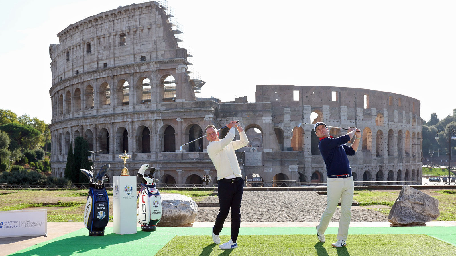 Luke Donald and Zach Johnson at Colosseum in Rome